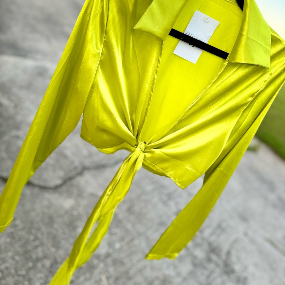 Vibrant Yellow Tie-Front Blouse